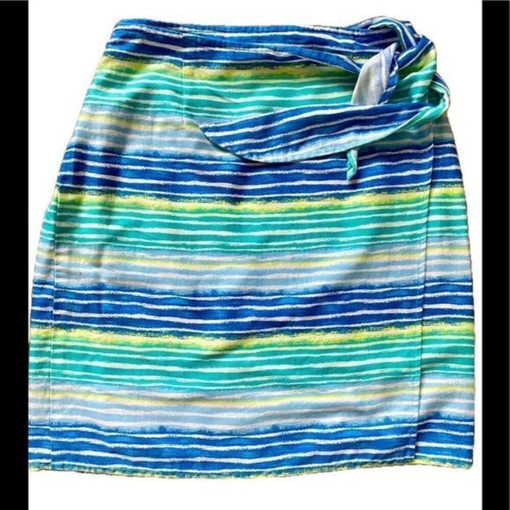Bushwacker Vintage Wrap Skirt - M blue yellow striped, cotton , Made in …